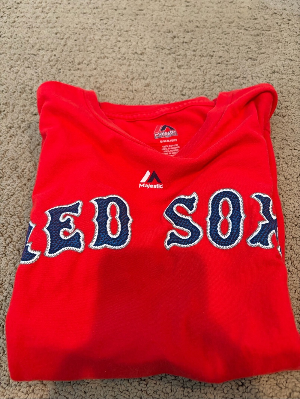 Majestic Kids' Red Boston Team Tee with Navy Lettering